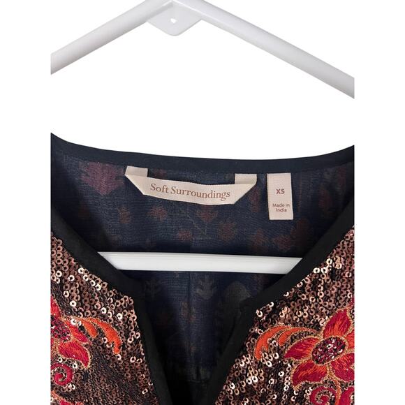 Soft Surroundings Adassa Burnout Velvet Tunic Mini Dress Patchwork Sequin Boho - Picture 6 of 7